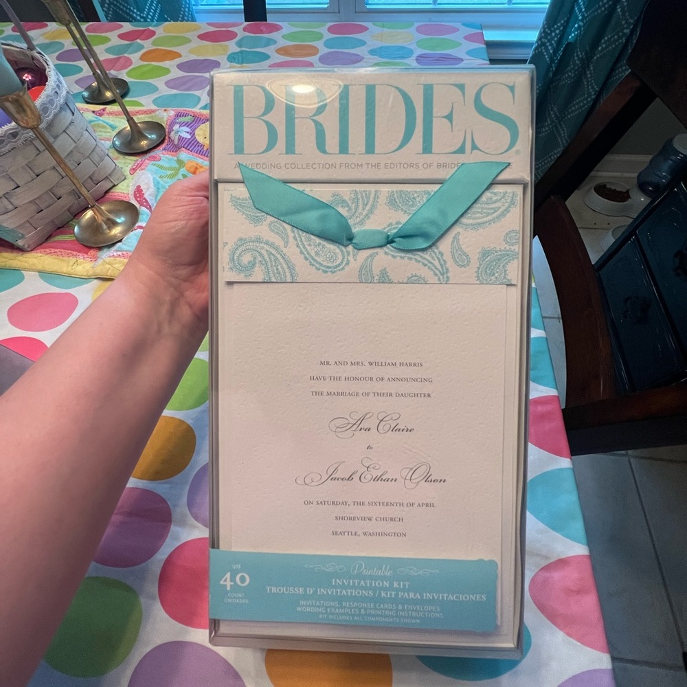 Brides Invitation Kit with Teal Ribbon
